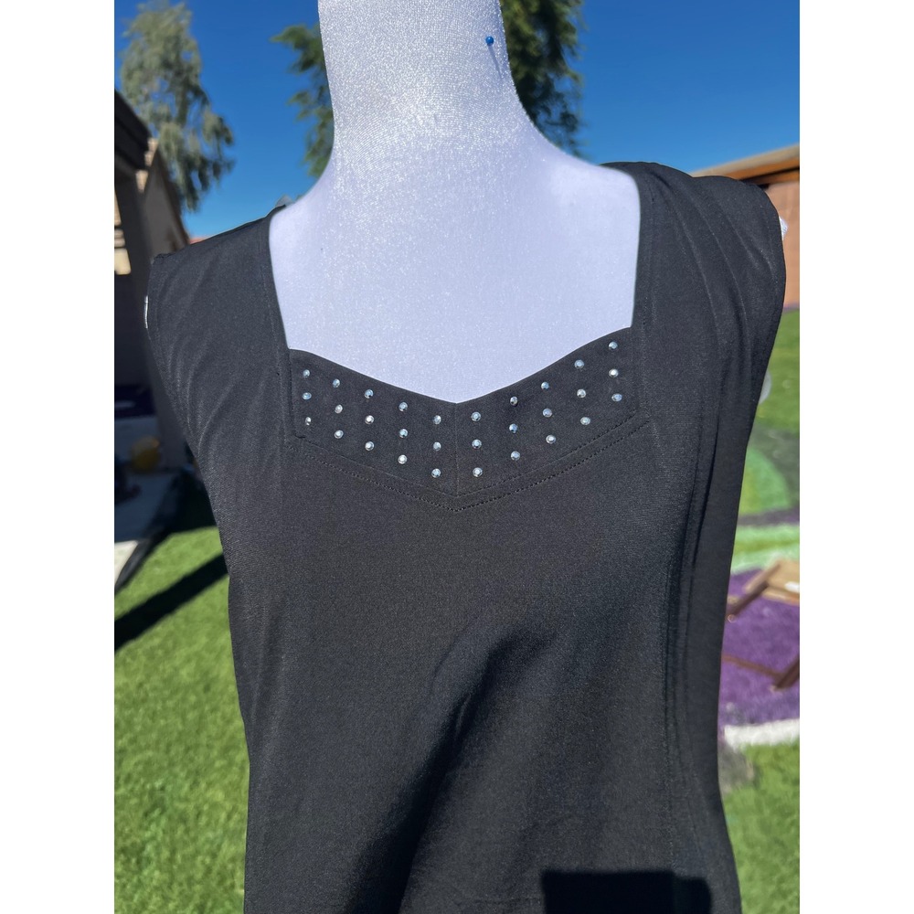 East 5th Womens Black Rhinestone Square Neck Sleeveless Tank Top Large NWT